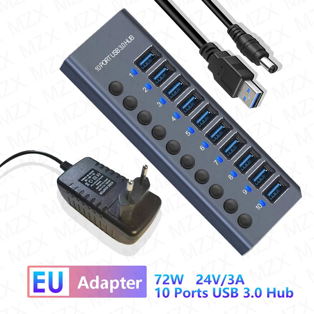 Aluminum USB 3.0 Hub 4/7/10 Port with Switch