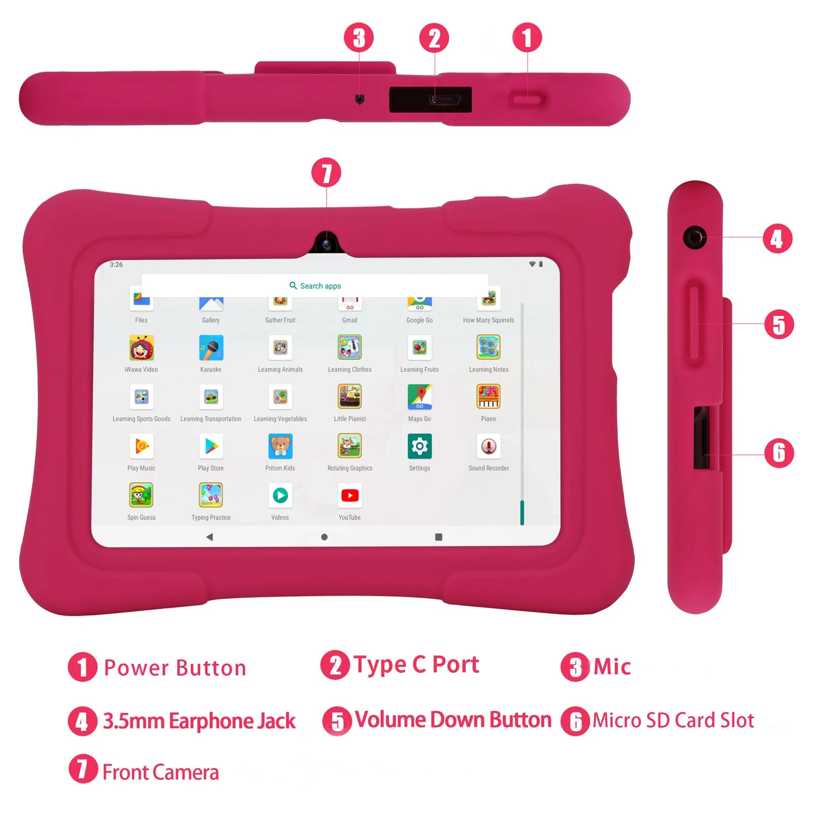 PRITOM 7" Kids Tablet – 32GB, Android 10