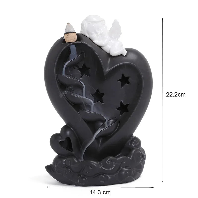 LED Loving Heart Angel Backflow Incense Burner