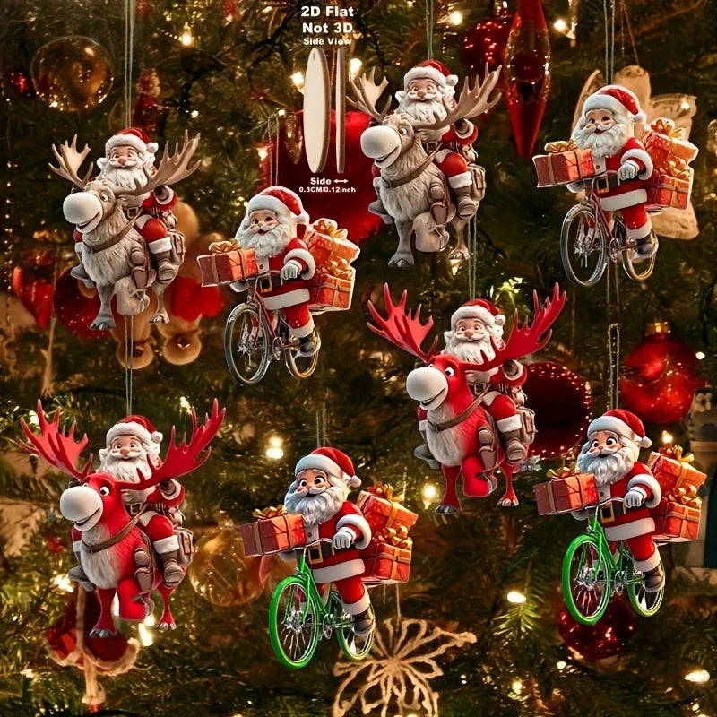 Wooden Santa Bicycle Christmas Ornaments