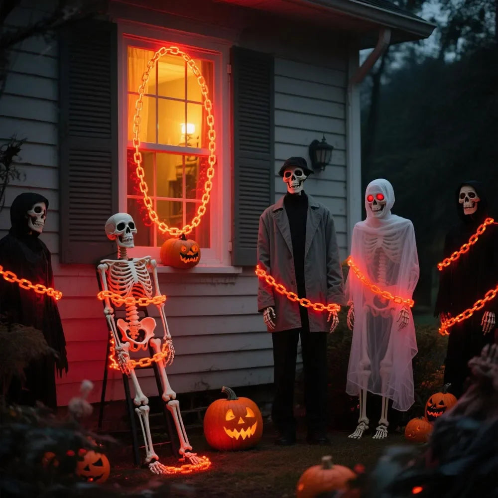 Halloween Plastic Chain Lights Props Chains with 8 Lighting Modes String Lights for Skeleton Dog Spooky Outdoor Decorations