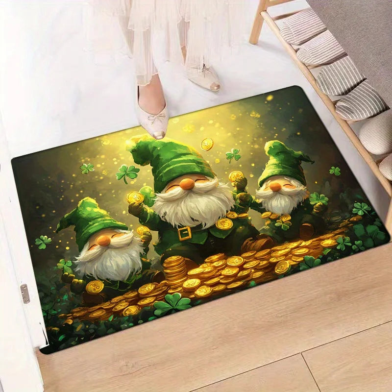 St. Patrick's Day Clover Gnome Doormat