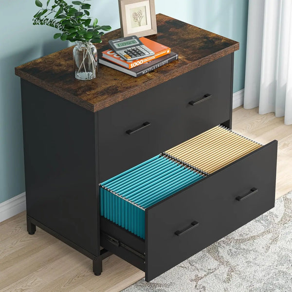 2-Drawer Lateral File Cabinet – Wood Filing Storage for A4 & Letter Size