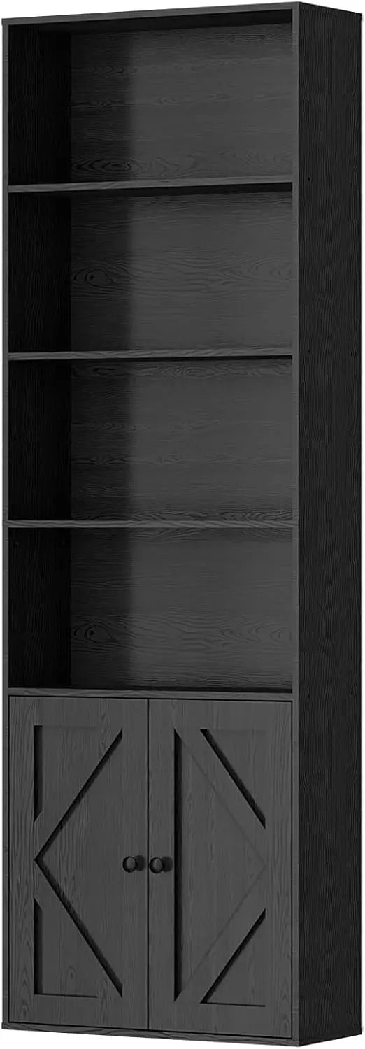 Wooden 6-Shelf Bookcase with Doors