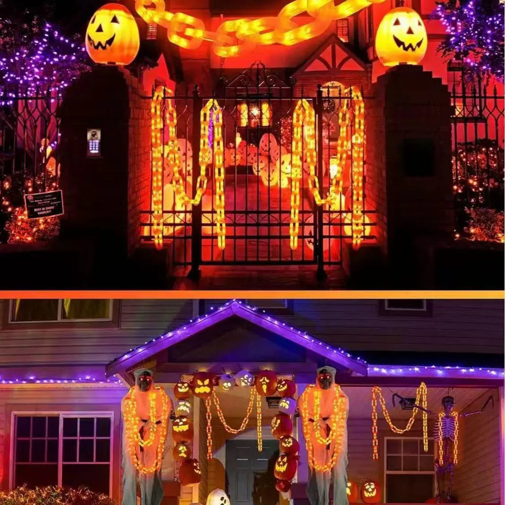 Halloween Plastic Chain Lights Props Chains with 8 Lighting Modes String Lights for Skeleton Dog Spooky Outdoor Decorations