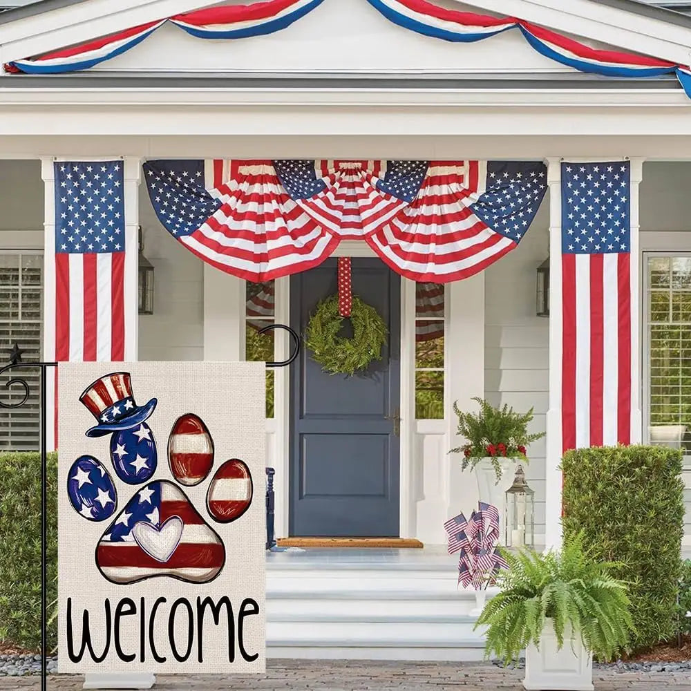 Patriotic Paw Print Garden Flag (12x18")