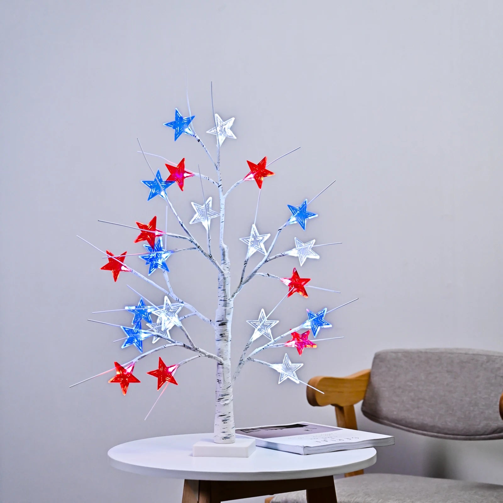 4th of July Red White Blue Star Tree Light