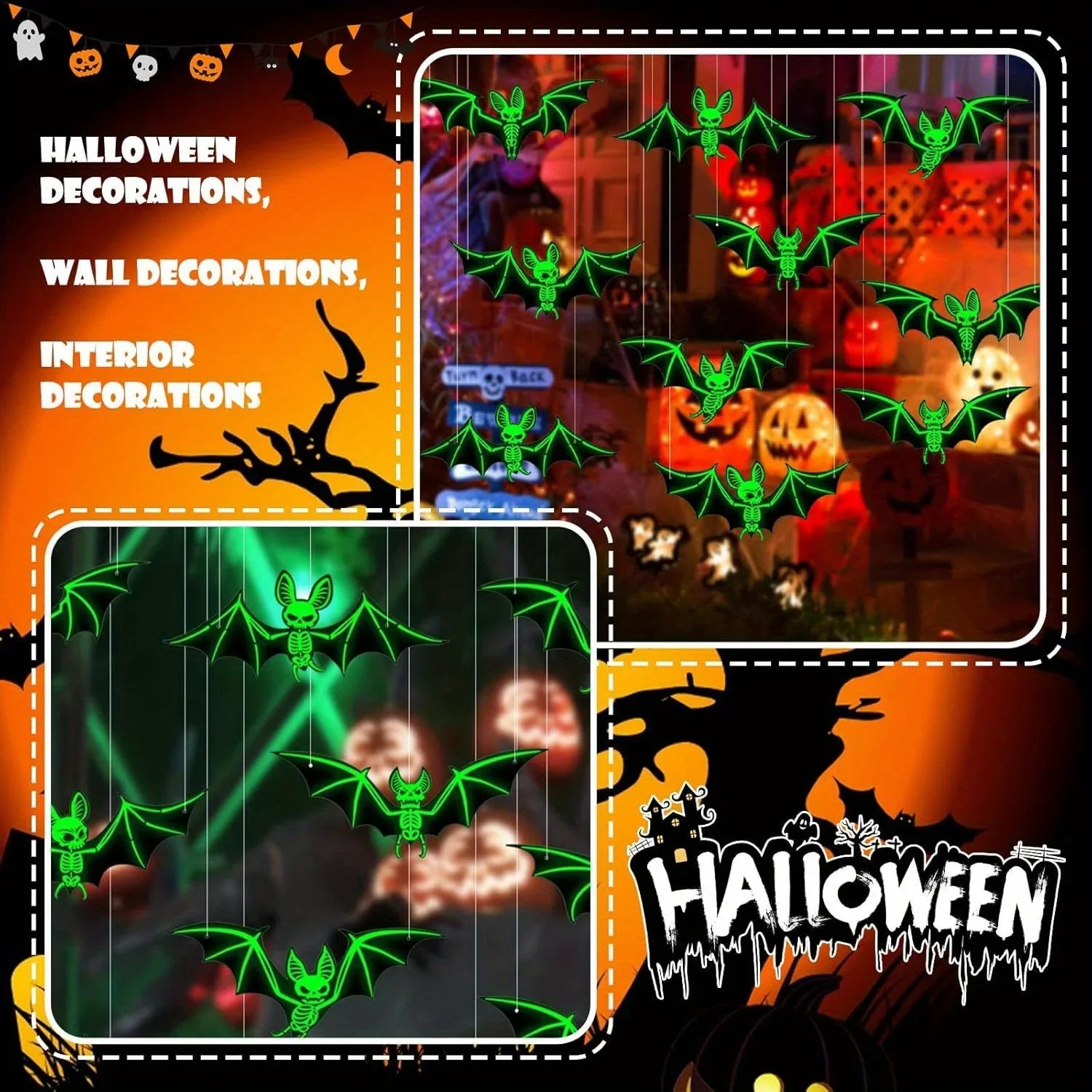 Glow-in-the-Dark 3D Hanging Bats