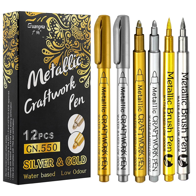 8PCS Metallic Brush Pens – Gold & Silver