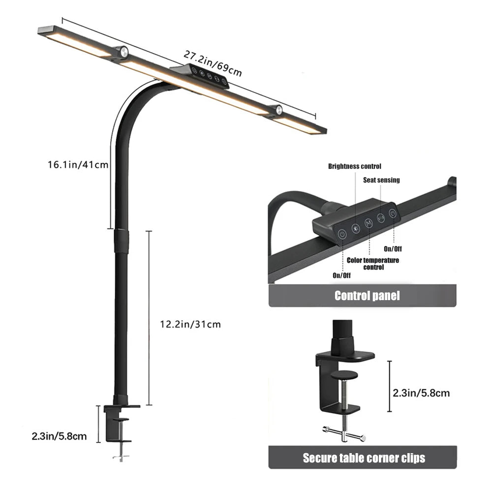 24W Ultra Bright LED Desk Lamp with Clamp