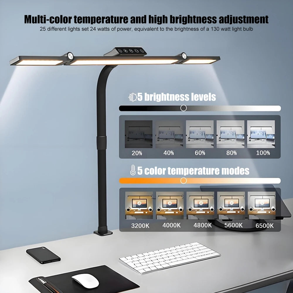 24W Ultra Bright LED Desk Lamp with Clamp