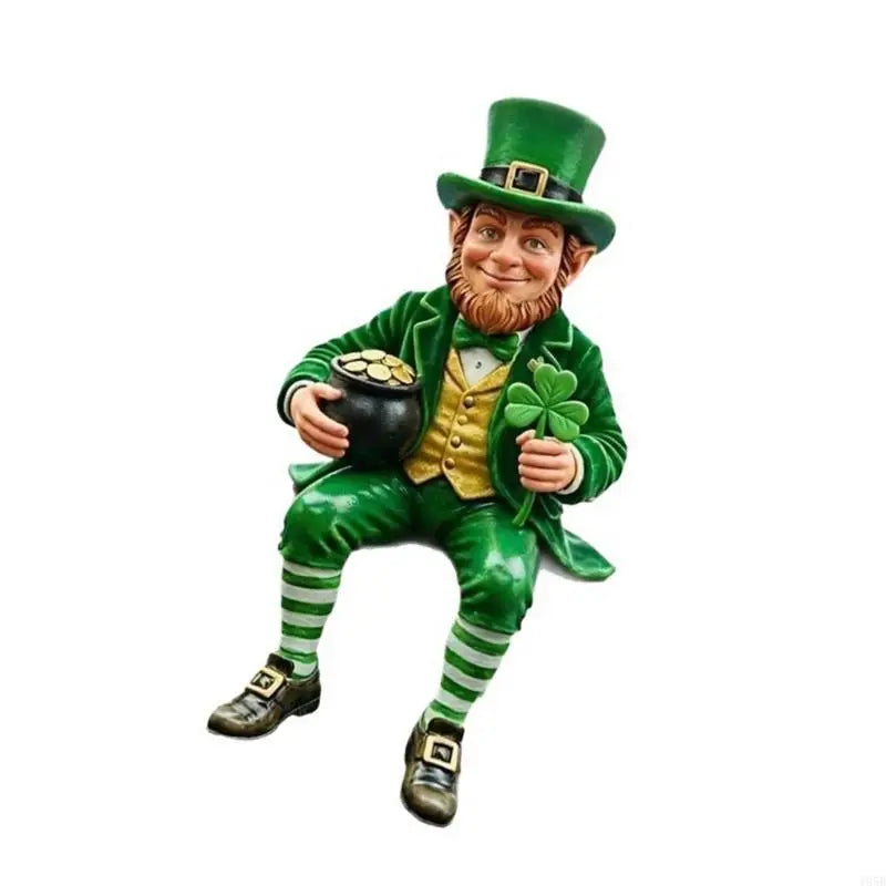 Seated Leprechaun Shamrock Figurine