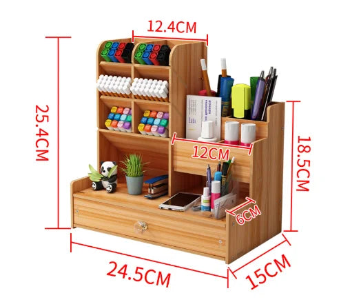 Wooden Desk Organizer – Large-Capacity Stationery Storage with Drawer