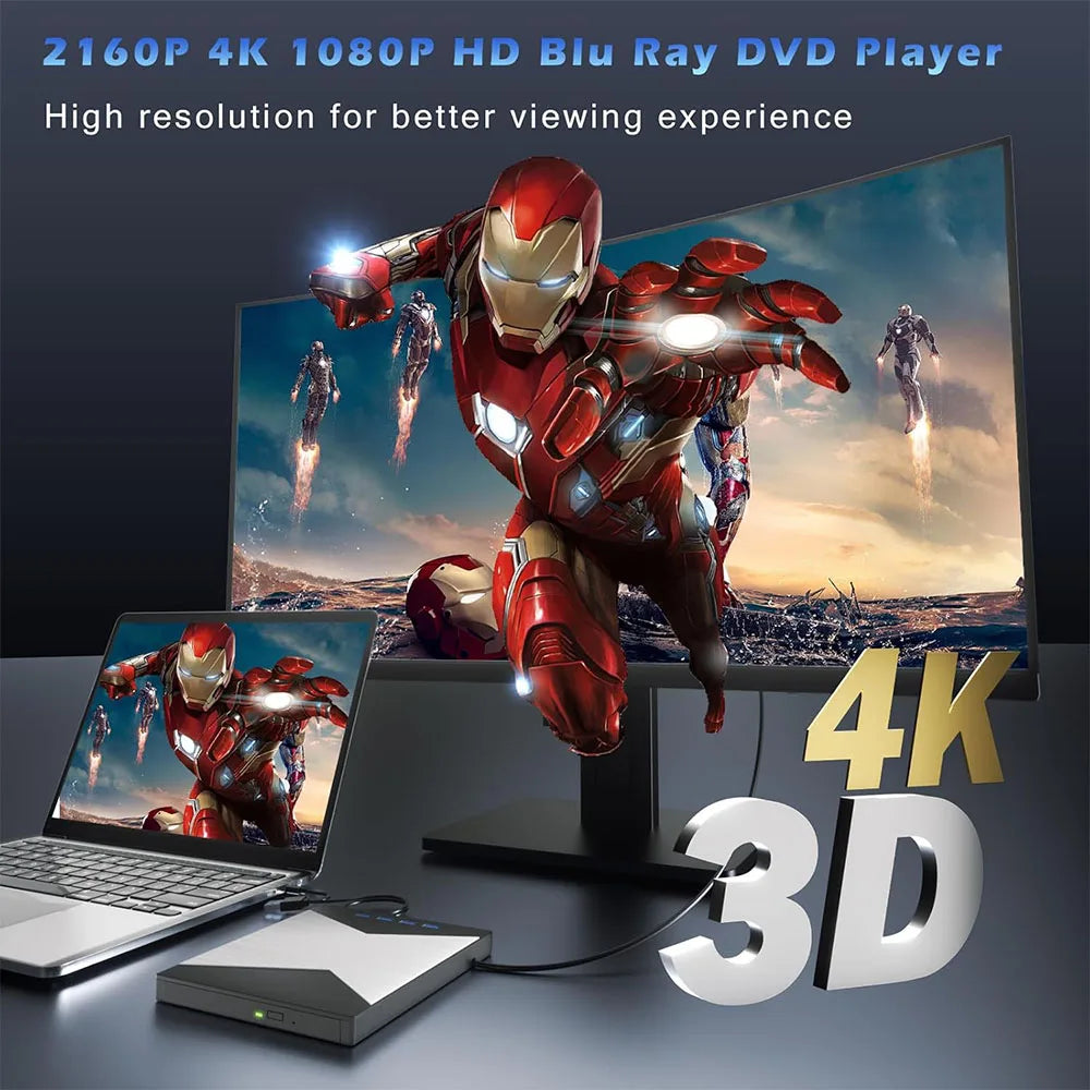 External 4K Blu-ray Drive USB 3.0 with SD/TF Ports