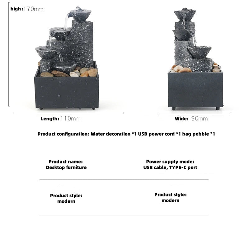 Desktop Waterfall Fountain – Flowing Water Ornament for Home & Office