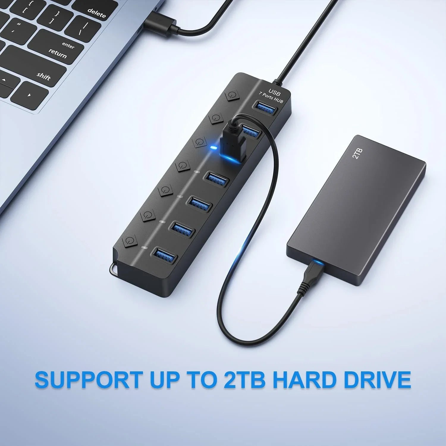 USB 3.0 7-Port High-Speed  with Switch