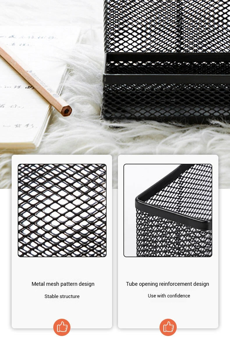 Deli Metal Mesh 3-Grid Pen Holder