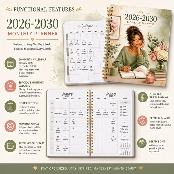5-Year Monthly Planner Journal 2026-2030