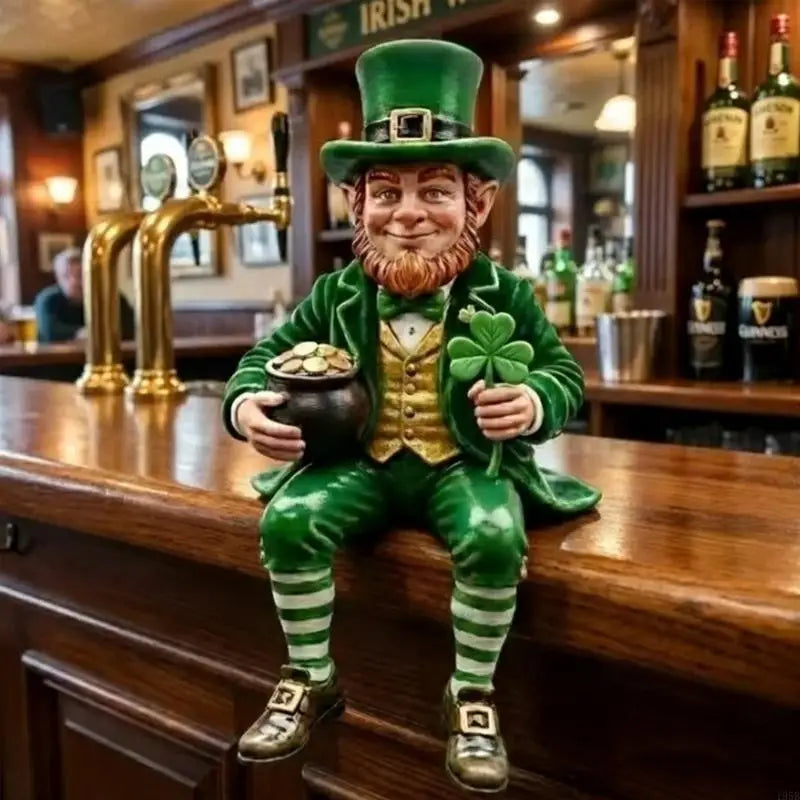 Seated Leprechaun Shamrock Figurine