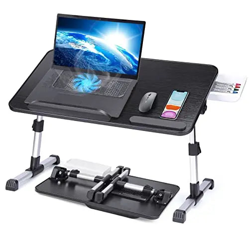 40x60cm Folding Laptop Table – Portable Desk with USB Light, Fan & Cup Holder: