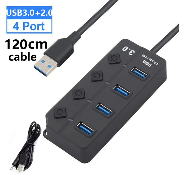 USB 3.0 7-Port High-Speed  with Switch
