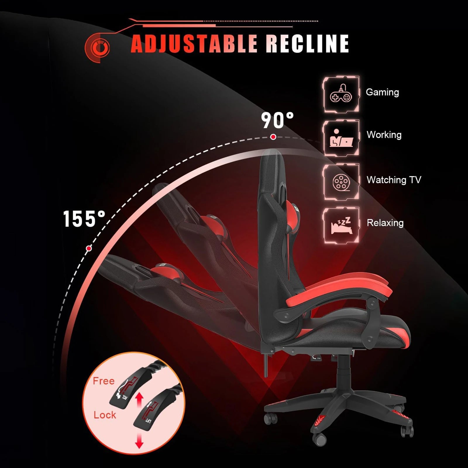 RGB Gaming Chair – LED Lights Ergonomic Recliner