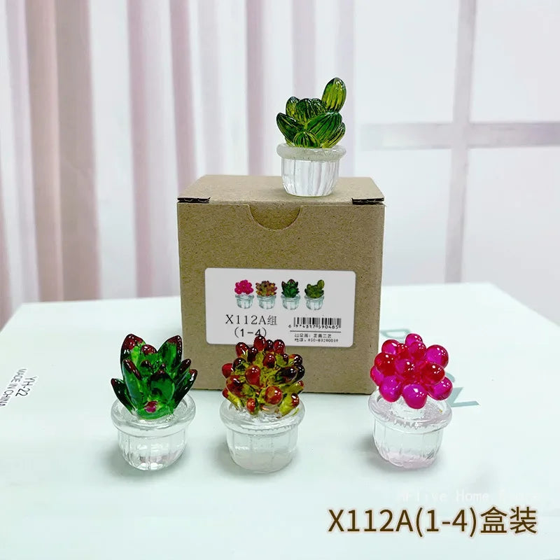 Mini Resin Cactus Set – 4pcs Succulent Plant Decor