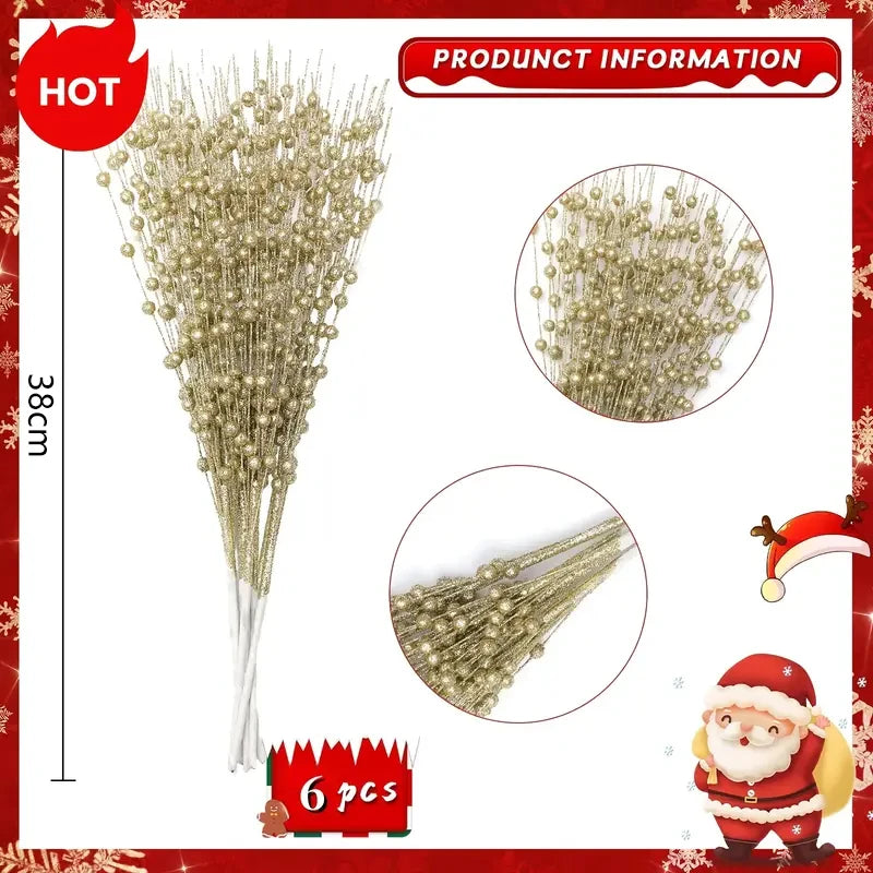 Gold Sequin Berry Christmas Decorations