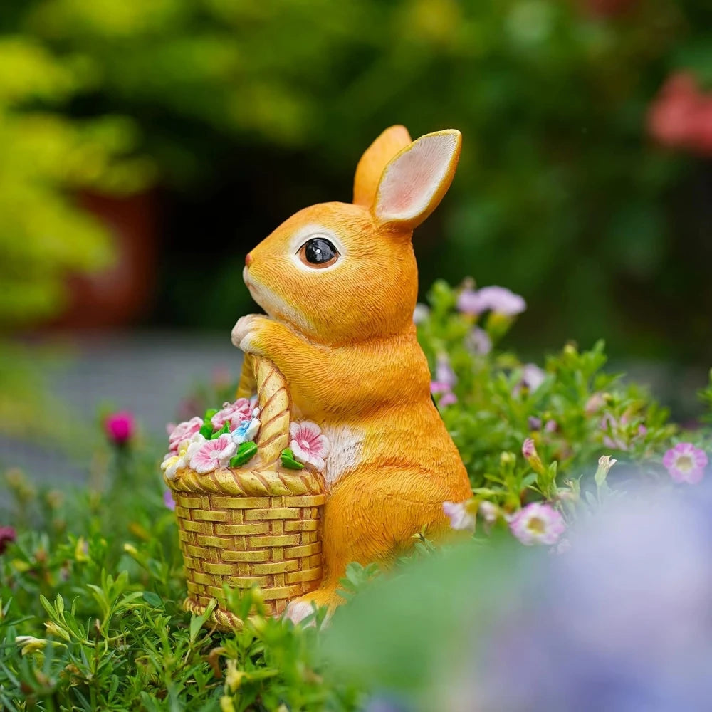 Easter Bunny Solar Flower Light Figurine