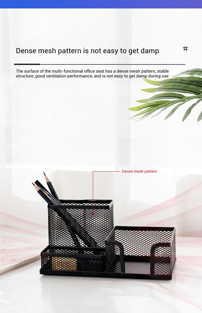 Deli Metal Mesh 3-Grid Pen Holder