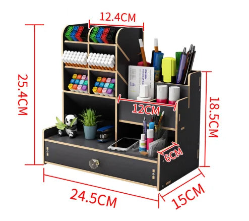 Wooden Desk Organizer – Large-Capacity Stationery Storage with Drawer
