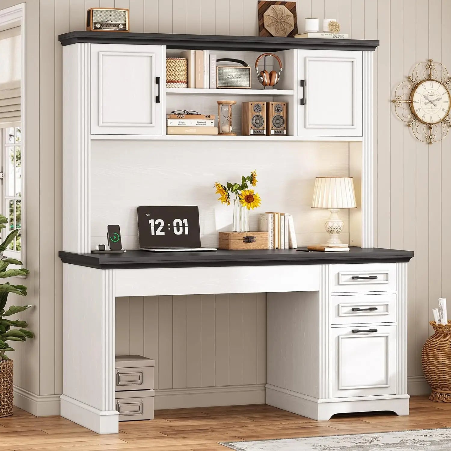 Farmhouse Computer Desk with Hutch