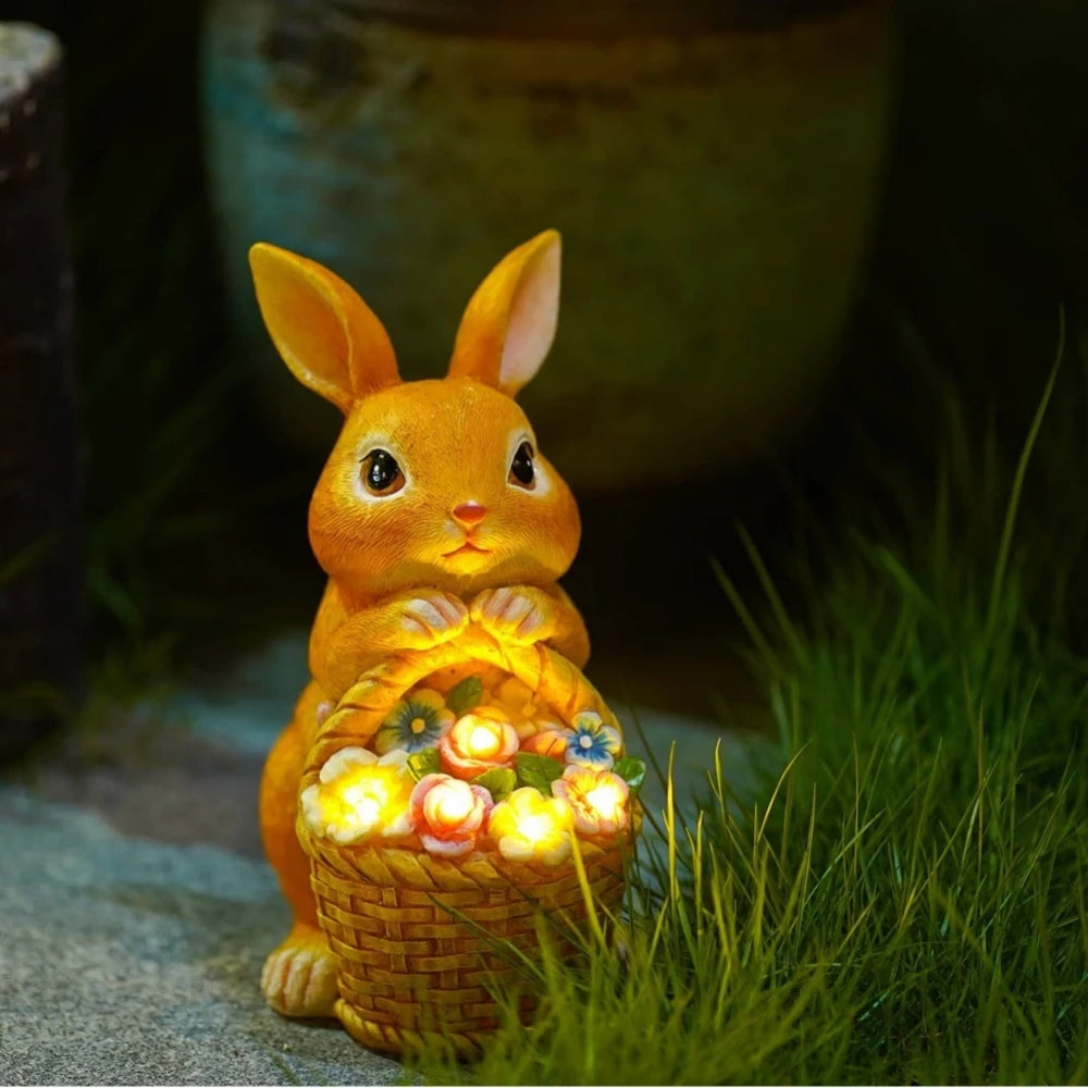 Easter Bunny Solar Flower Light Figurine