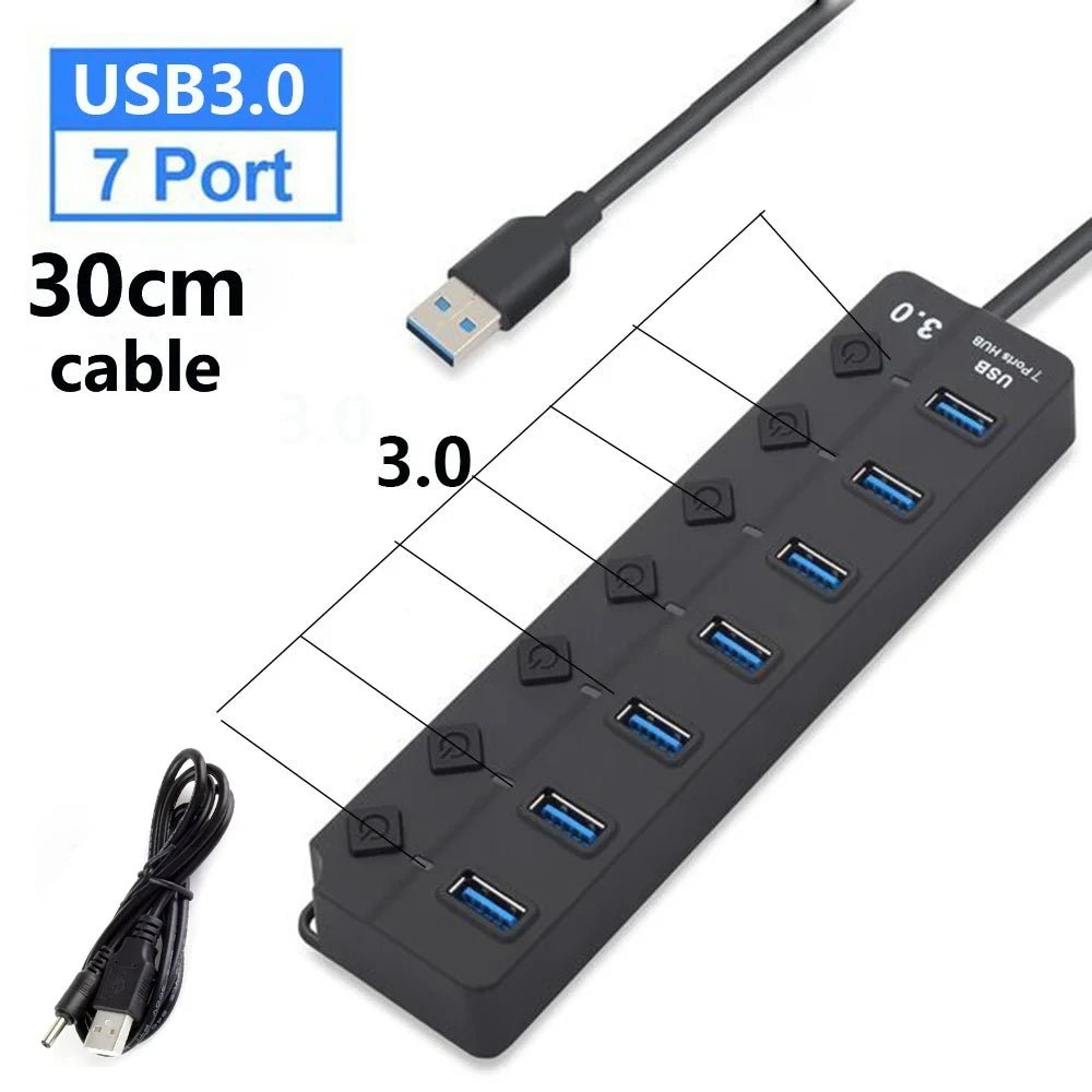 USB 3.0 7-Port High-Speed  with Switch