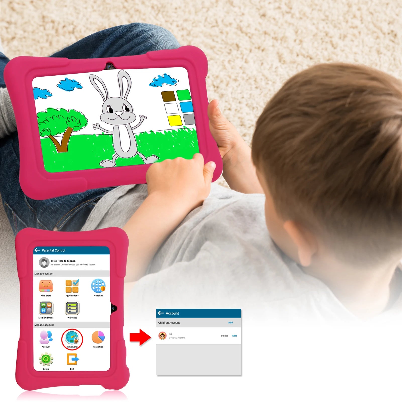 PRITOM 7" Kids Tablet – 32GB, Android 10