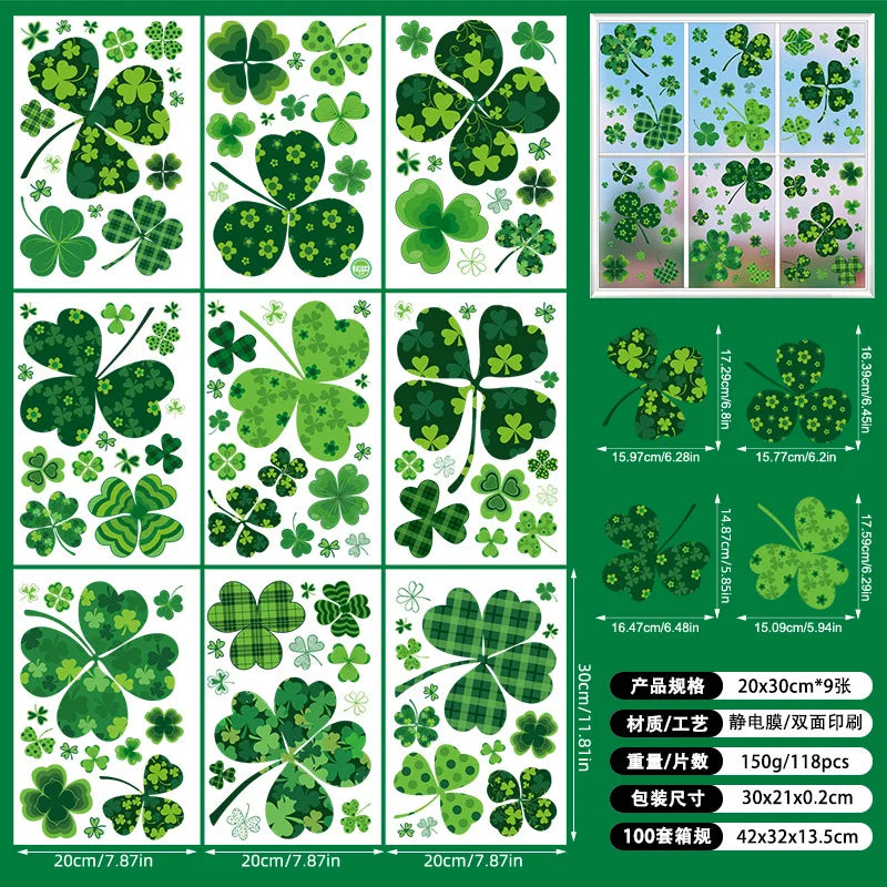 St. Patrick's Day Animal & Clover Window Clings, 9-Sheet Set