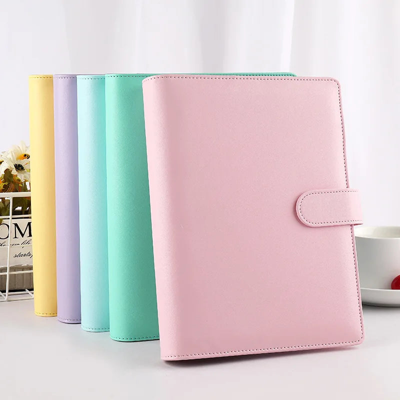 Macaron PU Leather Binder – A5/A6 DIY Planner Cover for School & Office
