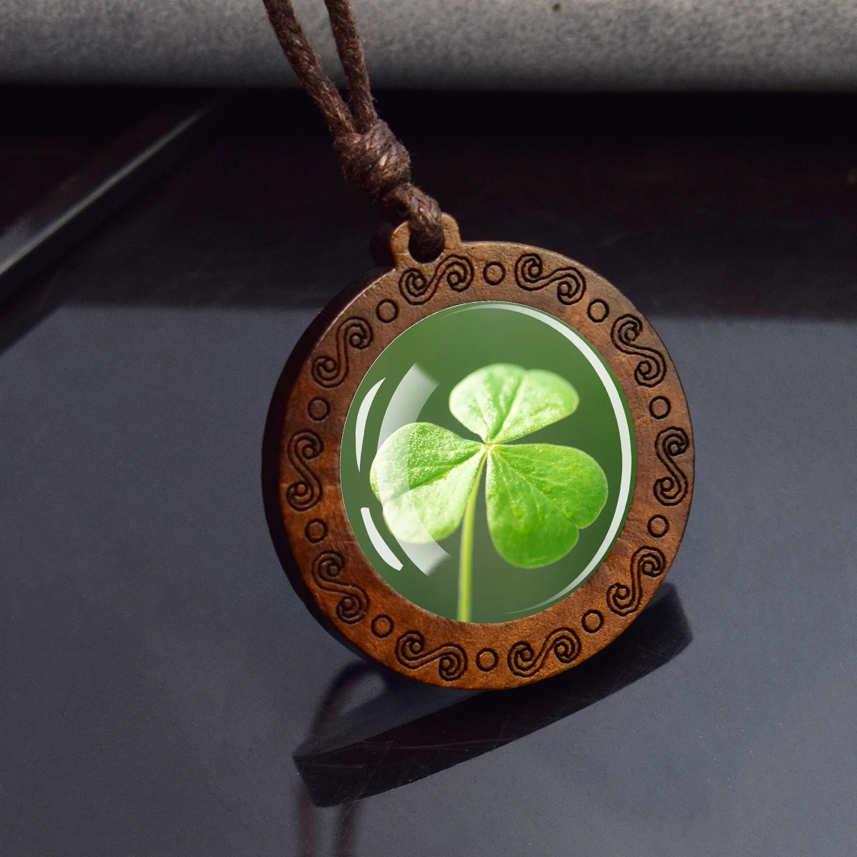 Four-Leaf Clover Glass Dome Pendant Necklace