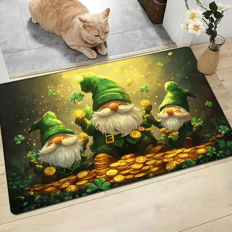 St. Patrick's Day Clover Gnome Doormat
