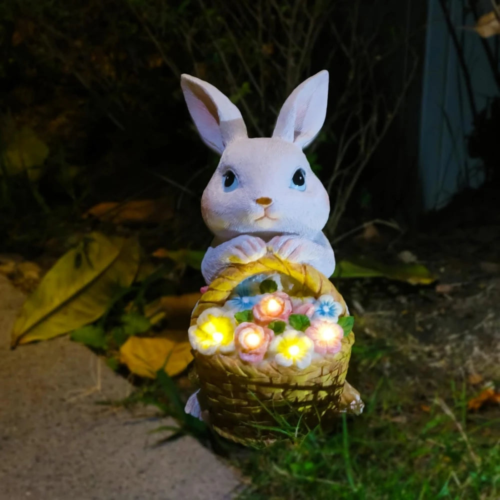 Easter Bunny Solar Flower Light Figurine