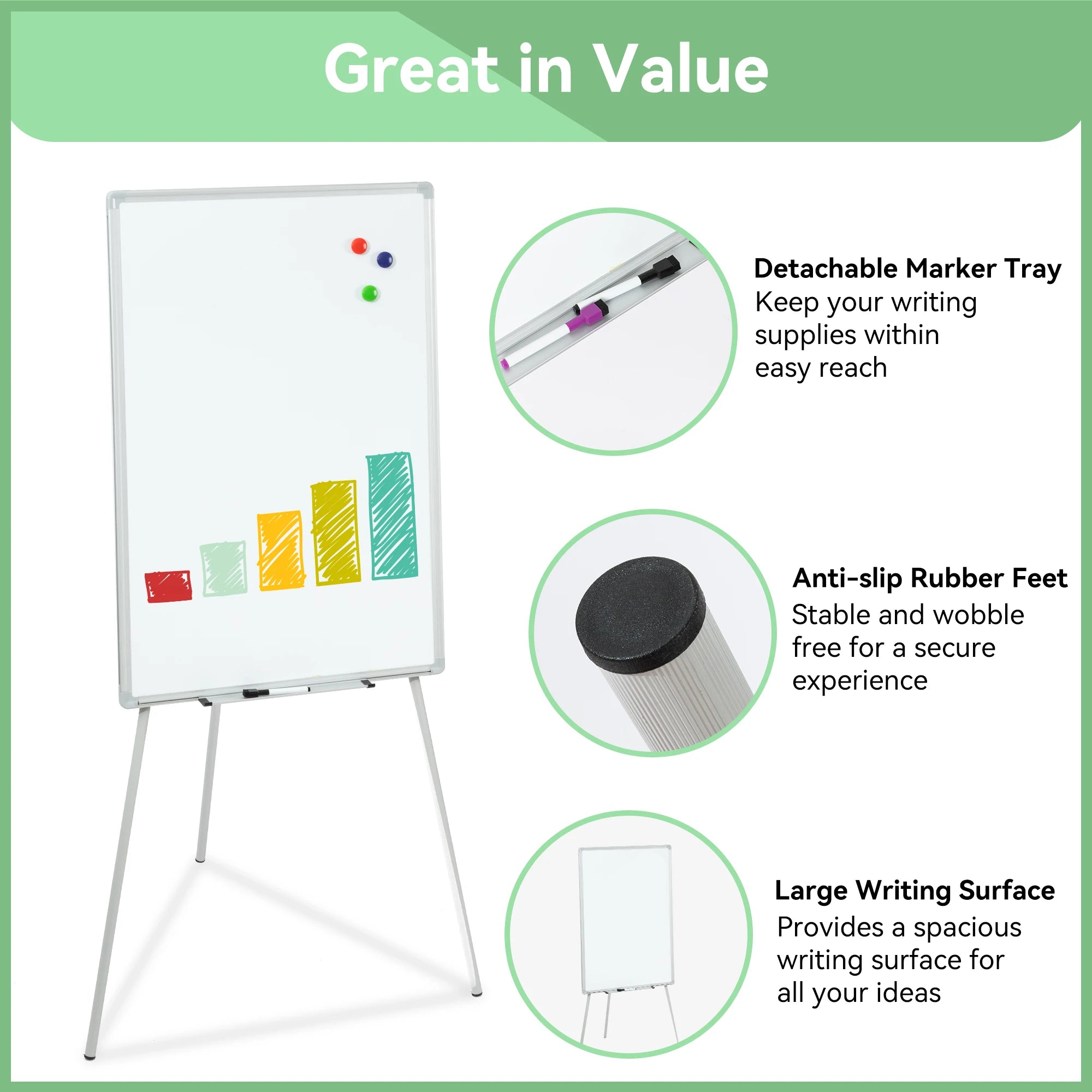 Magnetic Whiteboard with Tripod Stand: