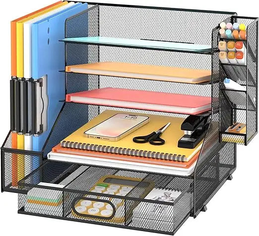 5-Tier Mesh Desk Organizer with Drawer